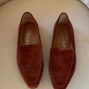 MARAOLO brown suede gold metallic loafer flat moccasin accent size 9